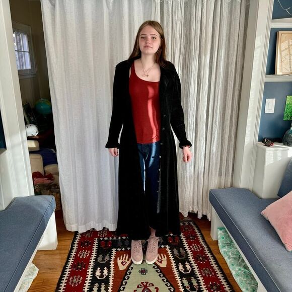 Vintage Black Chenille Duster Coat - Picture 2 of 8